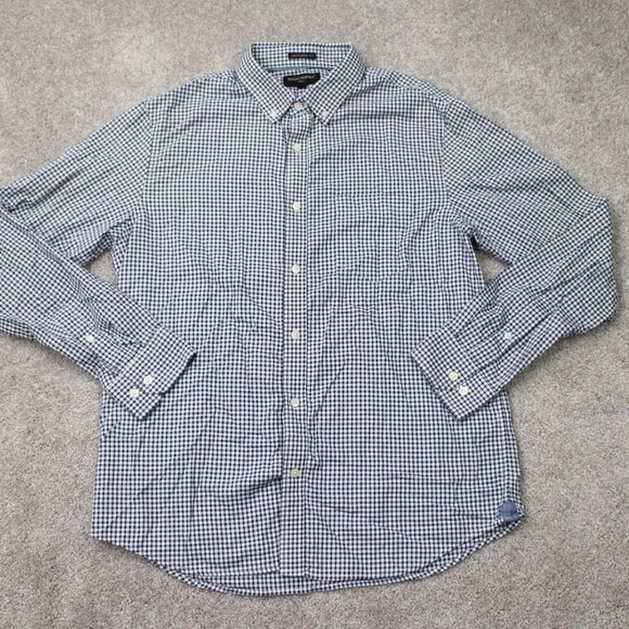 Banana Republic Oxford Shirt Mens Large Blue Untucked Fit Slim Fit Cotton L/S - Picture 2 of 14